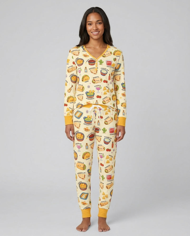 Plantilla de conjunto de pijama de mujer de bambú