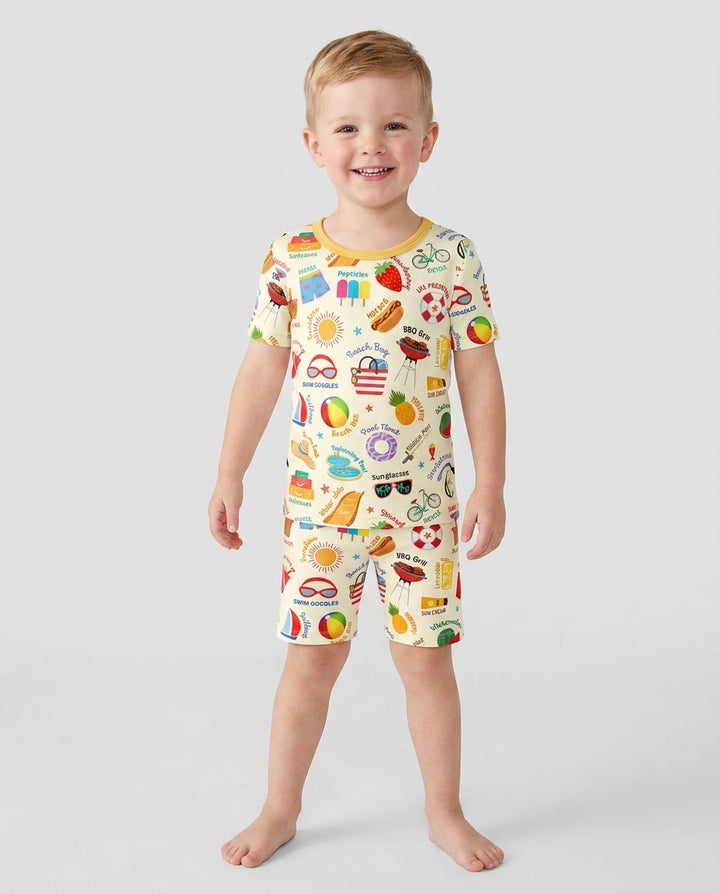 Schlafanzug-Set zweiteilig, kurze Ärmel, kurze Hose, Bambus