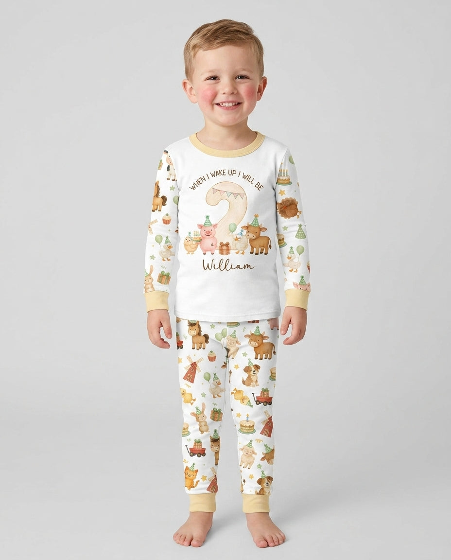 Personalized Farm Animals When I Wake Up I Will Be Birthday Bamboo Two Piece Long Sleeve Pajama Set