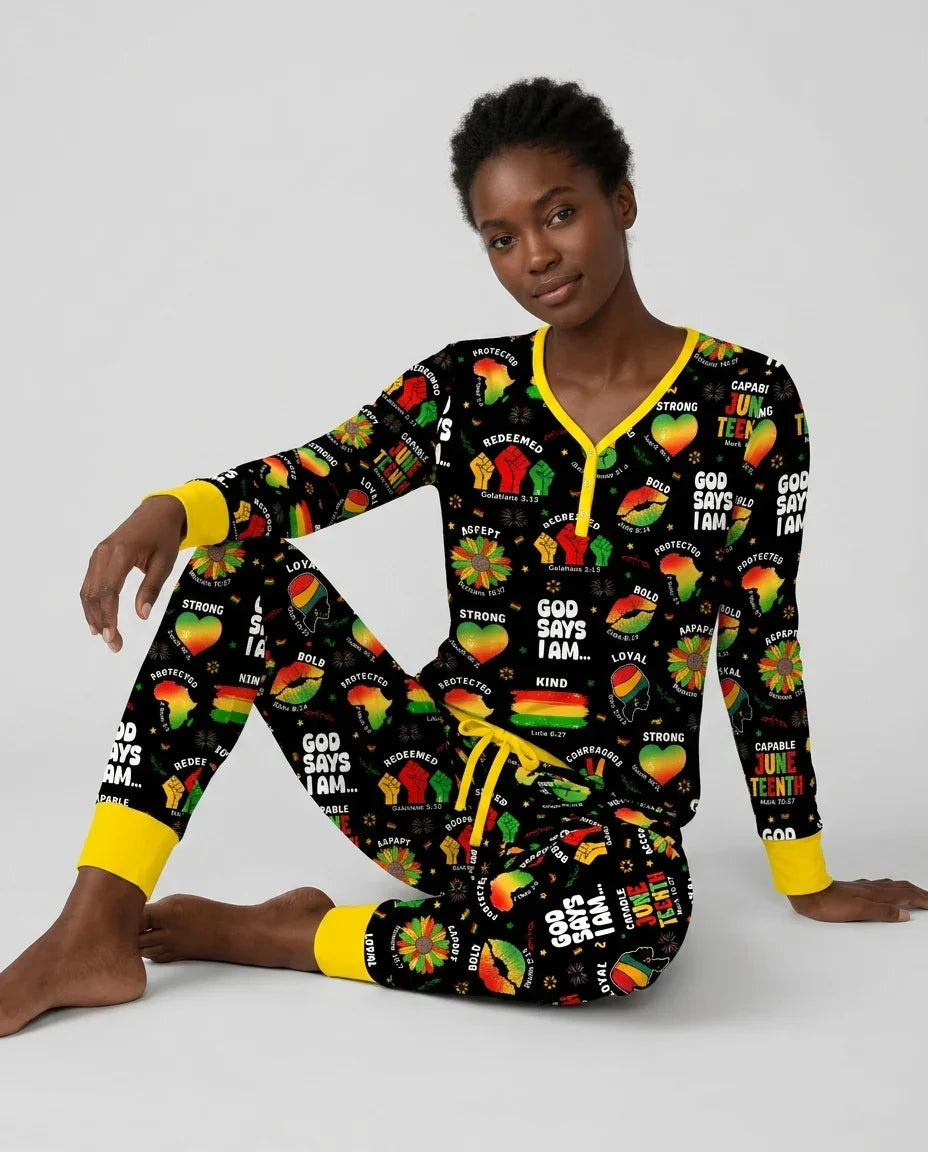 God Says I Am Juneteenth Blessings Bamboo Women Pajama Set