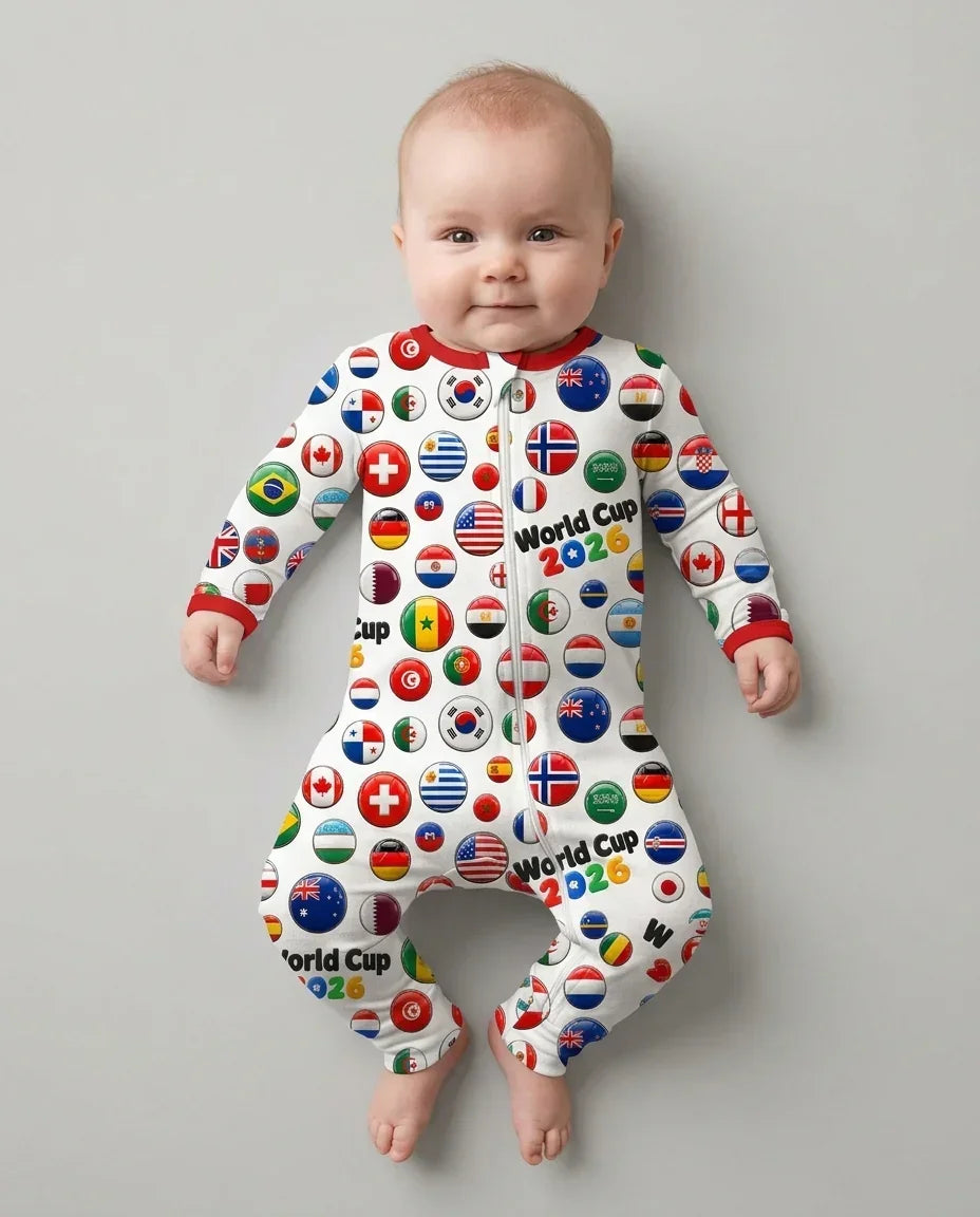 Soccer Cup All Country Balls Bamboo Two Piece Long Sleeve Pajama Set