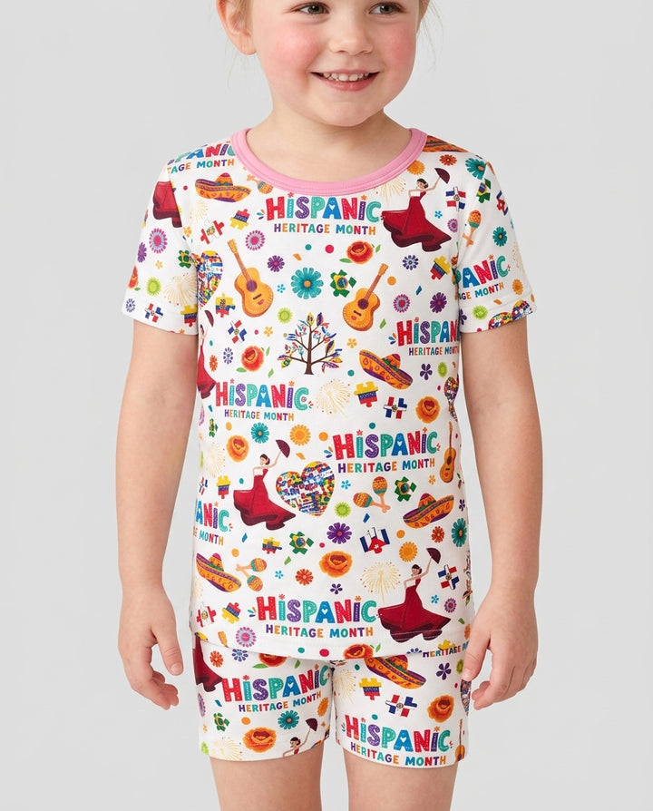 Fiesta Hispanic Heritage Month Bamboo Two Piece Short Sleeve Shorts Pajama Set