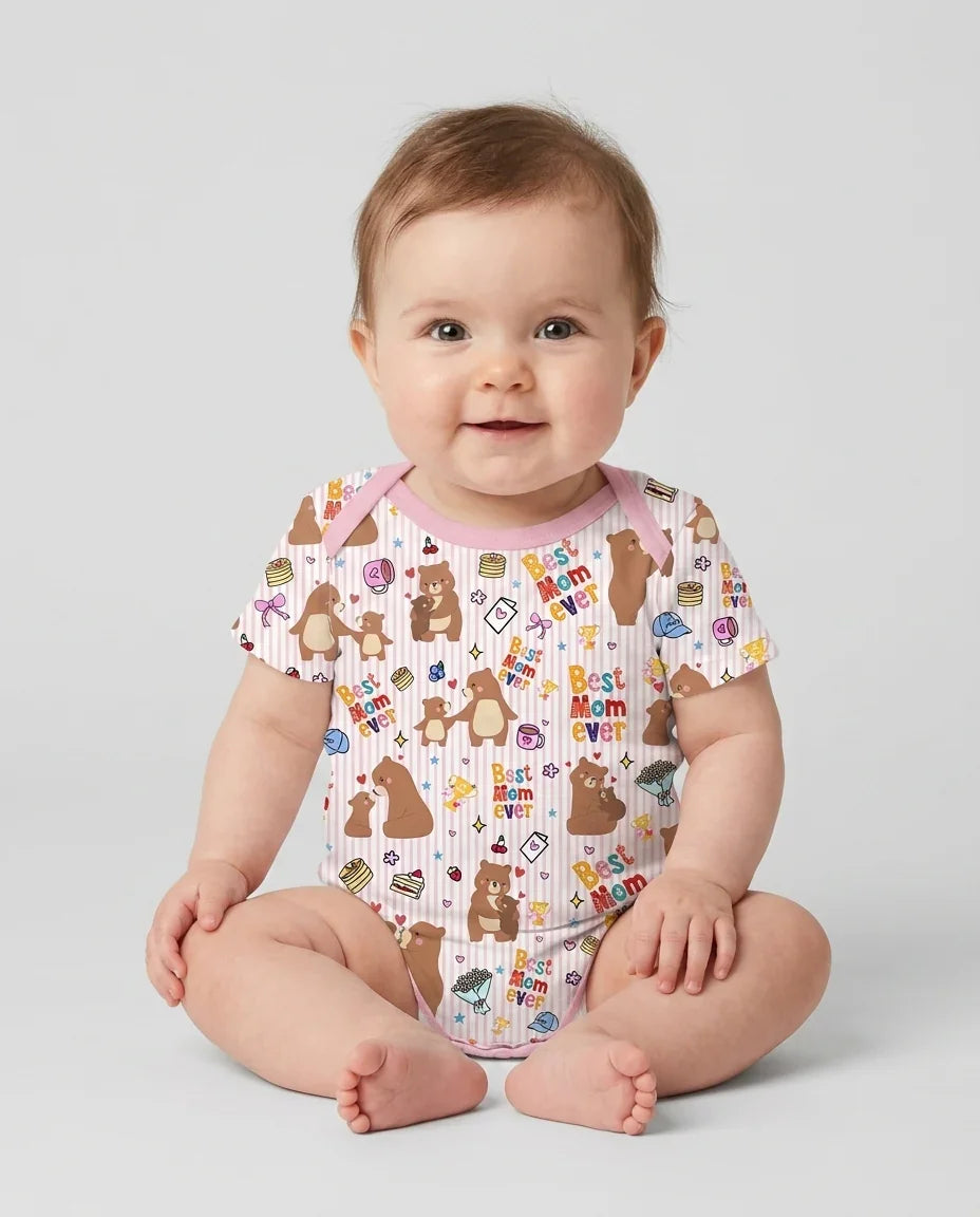 Mejor mamá oso de la historia, conjunto de pijama de dos piezas de bambú a juego con la familia, de manga corta y pantalón corto
