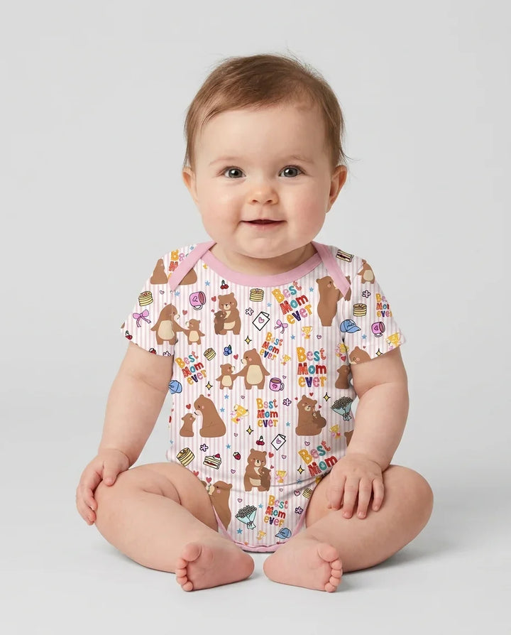 Mejor mamá oso de la historia, conjunto de pijama de dos piezas de bambú a juego con la familia, de manga corta y pantalón corto
