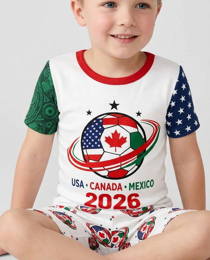 Soccer Cup USA Canada Mexico Bamboo Two Piece Short Sleeve Shorts Pajama Set