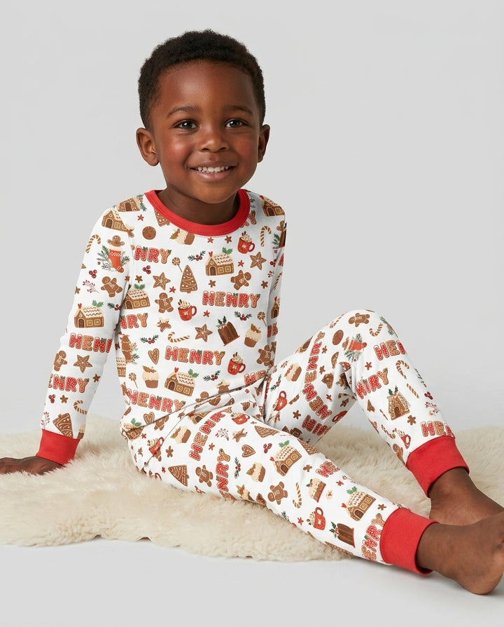 Personalized Gingerbread Christmas Bamboo Two Piece Long Sleeve Pajama Set
