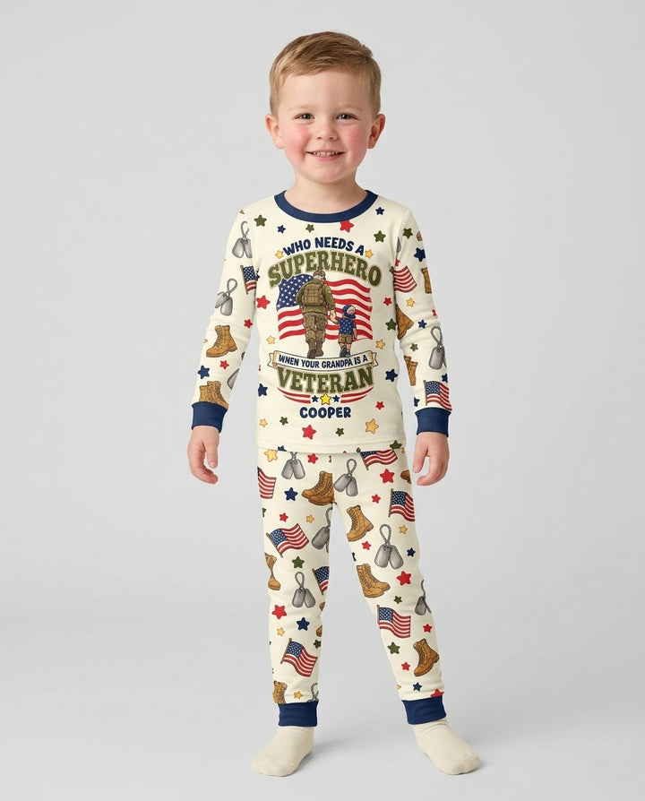 Who Needs Superhero When Your Grandpa Is A Veteran Bamboo Two Piece Long Sleeve Pajama Set
