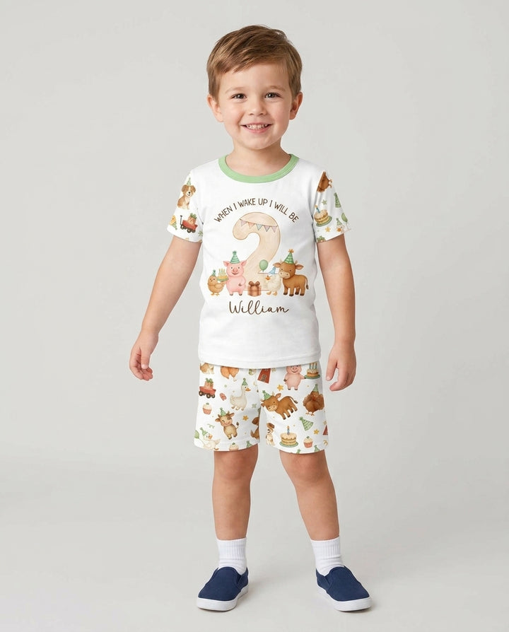 Personalized Farm Animals When I Wake Up I Will Be Birthday Bamboo Two Piece Short Sleeve Shorts Pajama Set