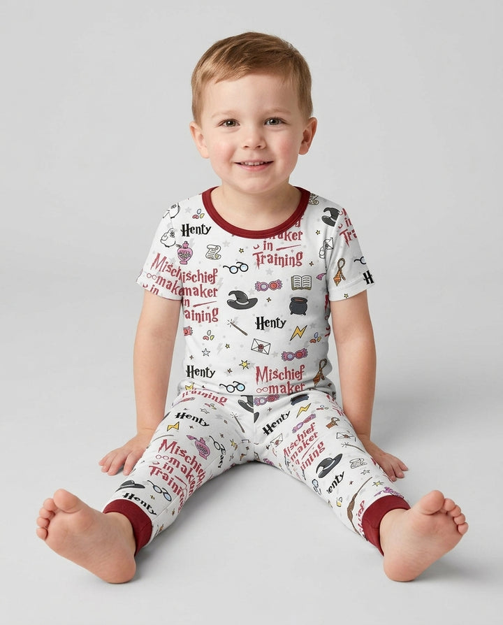Custom Name Mischief Maker In Training Bamboo Two Piece Short Sleeve Pajama Set