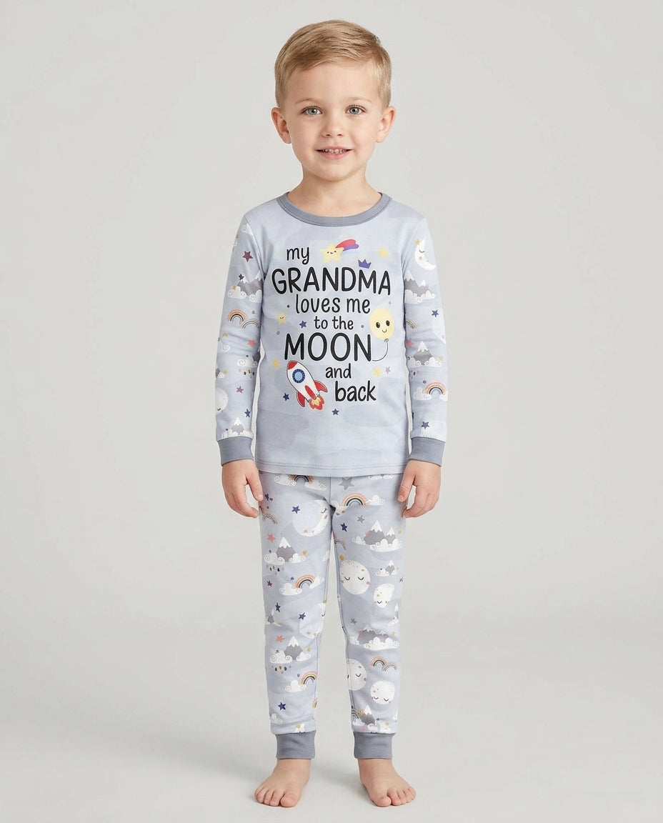 My Grandma Loves Me To The Moon And Back Bamboo Two Piece Long Sleeve Pajama Set