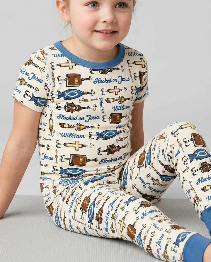 Hooked On Jesus Bamboo Two Piece Short Sleeve Pajama Set