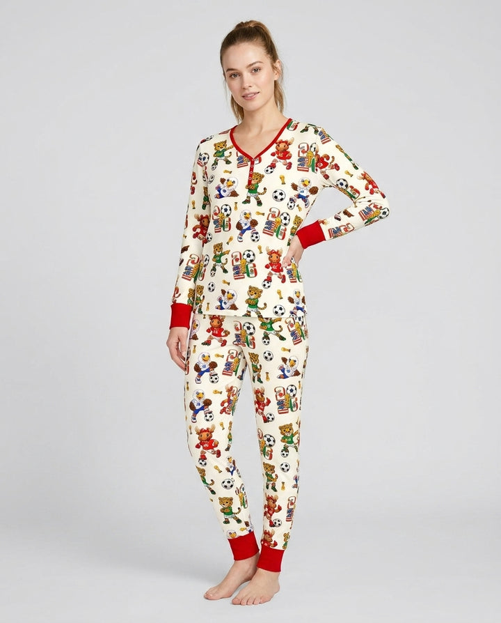 Cute Soccer Mascots USA CAN MEX Bamboo Women Pajama Set