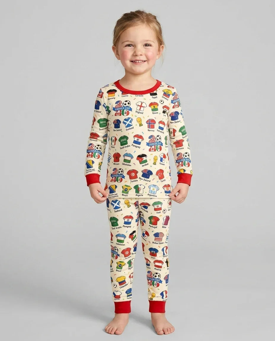 2026 Soccer World Jersey Flag Bamboo Two Piece Long Sleeve Pajama Set