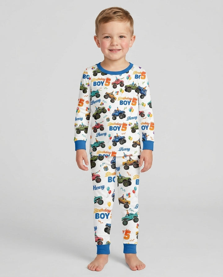 Monster Truck Birthday Party Bamboo Two Piece Long Sleeve Pajama Set