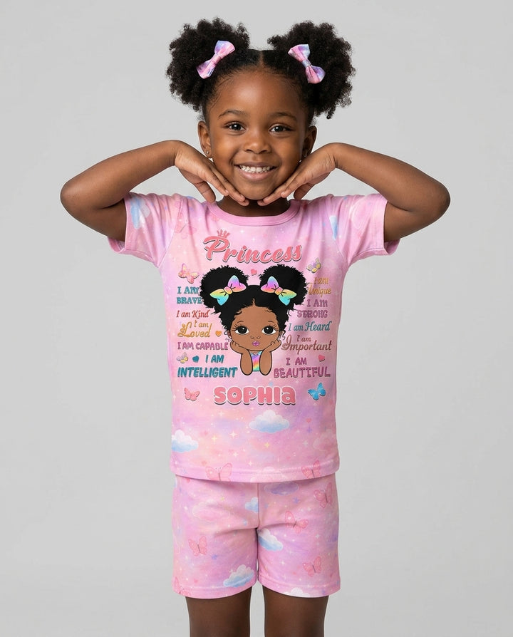 Black Princess I Am Beautiful Bamboo Two Piece Short Sleeve Shorts Pajama Set