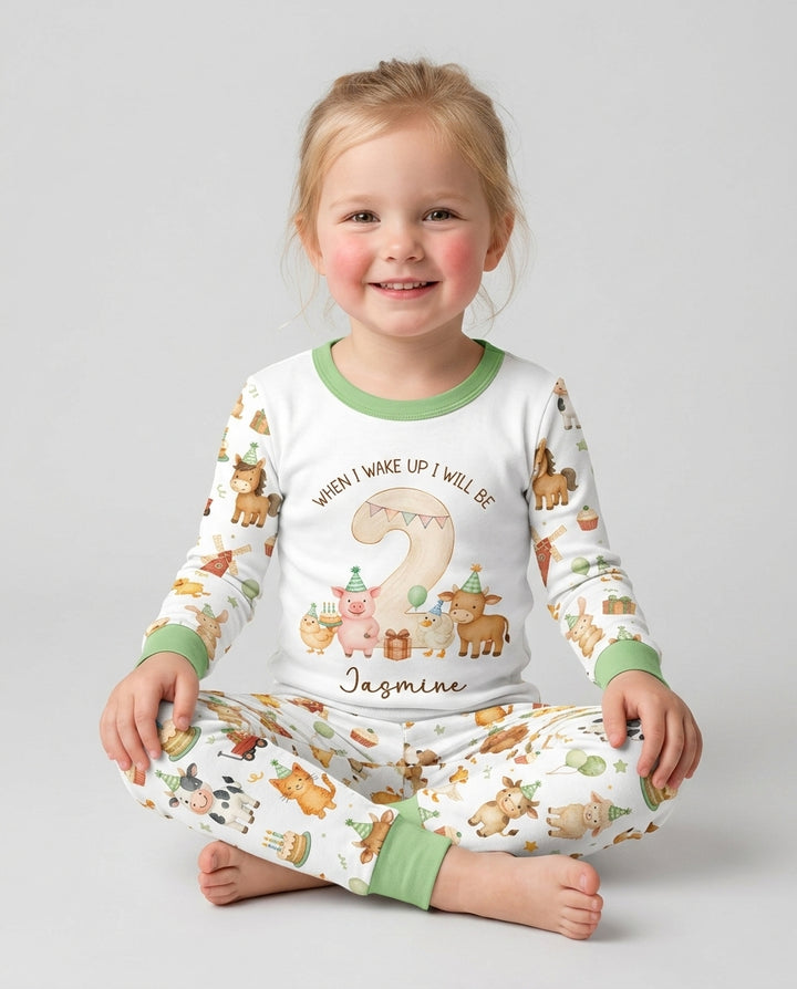 Personalized Farm Animals When I Wake Up I Will Be Birthday Bamboo Two Piece Long Sleeve Pajama Set