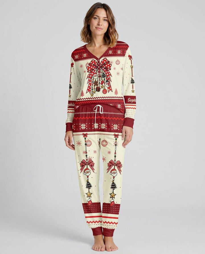 Custom Name Christmas Charm Bamboo Women Pajama Set