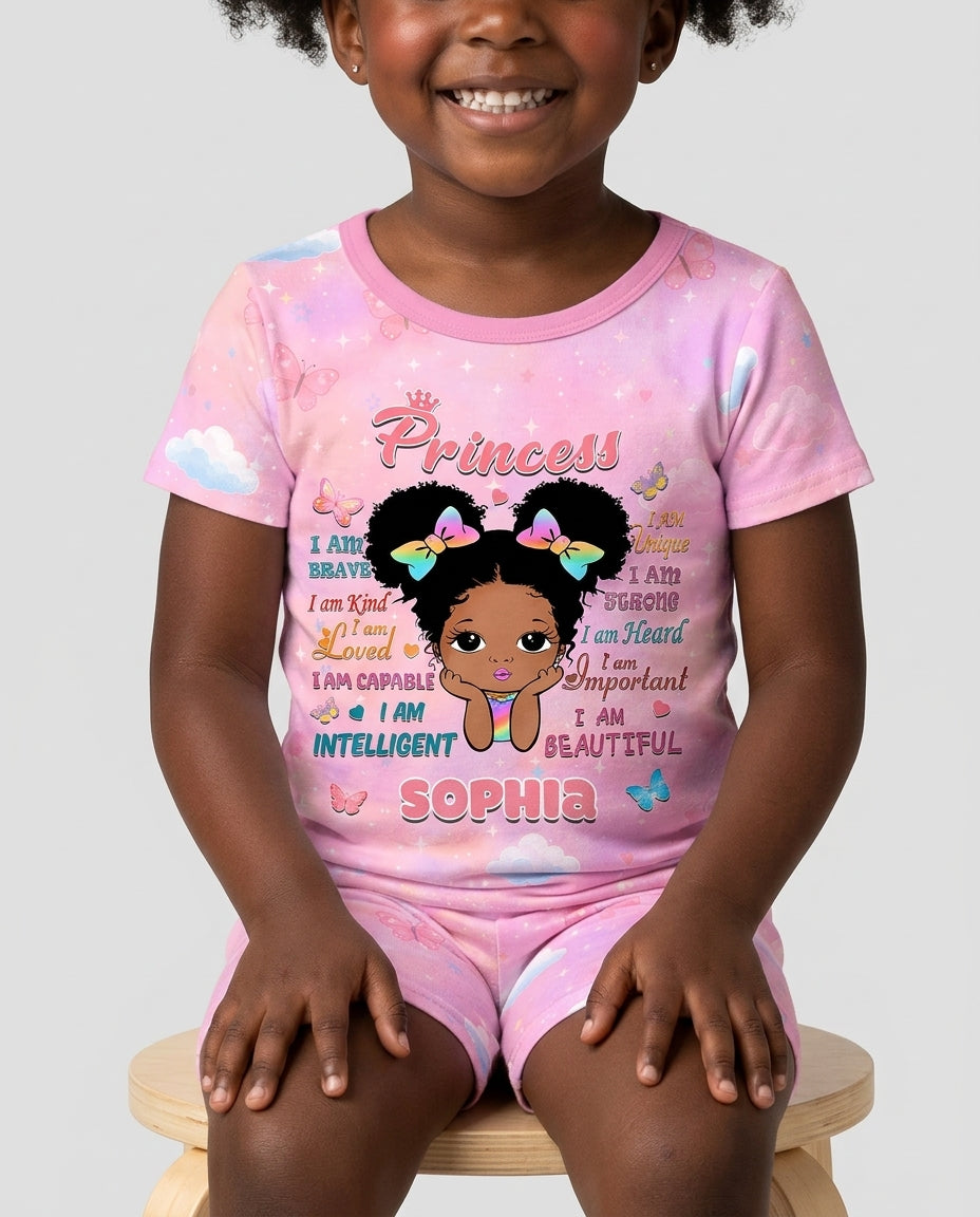 Black Princess I Am Beautiful Bamboo Two Piece Short Sleeve Shorts Pajama Set