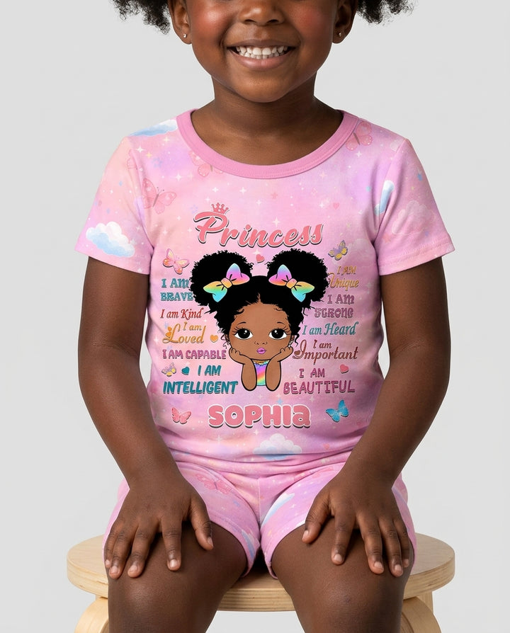 Black Princess I Am Beautiful Bamboo Two Piece Short Sleeve Shorts Pajama Set