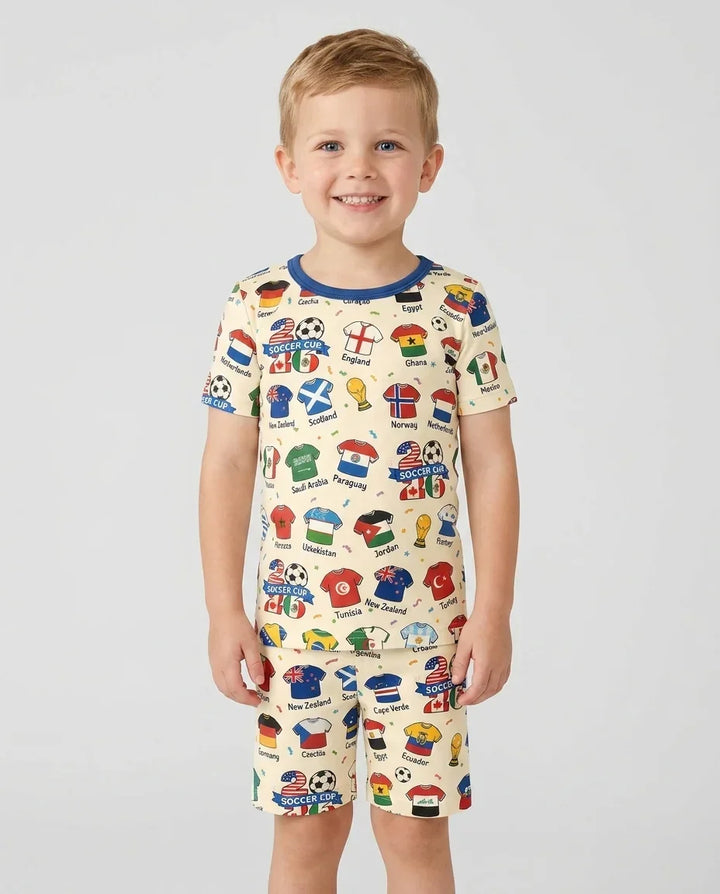 2026 Soccer World Jersey Flag Bamboo Two Piece Short Sleeve Shorts Pajama Set