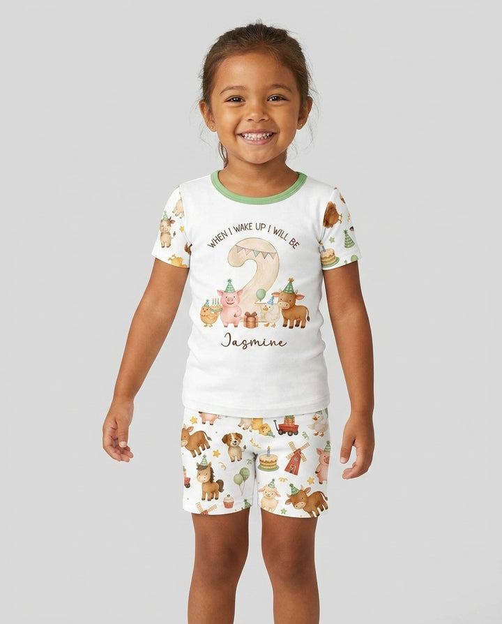 Personalized Farm Animals When I Wake Up I Will Be Birthday Bamboo Two Piece Short Sleeve Shorts Pajama Set