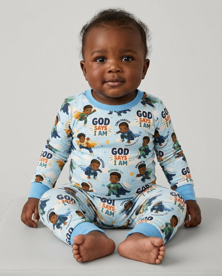 God Says I Am Black Superheroes Bamboo Two Piece Long Sleeve Pajama Set