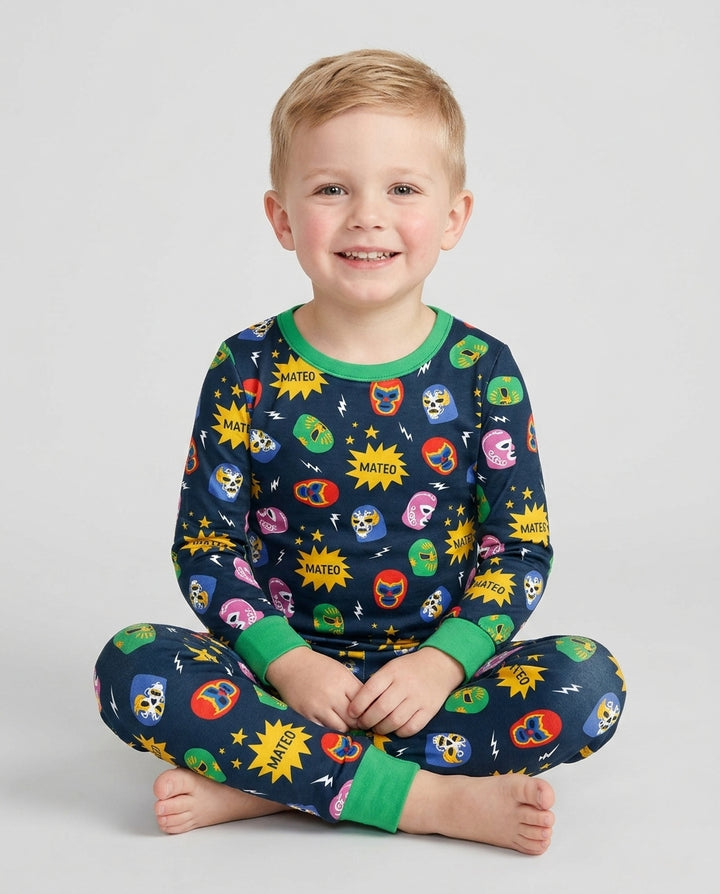 Lucha Libre Custom Name Bamboo Two Piece Long Sleeve Pajama Set