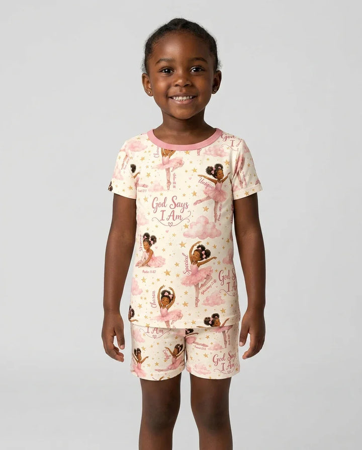 Black Girl Ballerina God Says I Am Bamboo Two Piece Short Sleeve Shorts Pajama Set