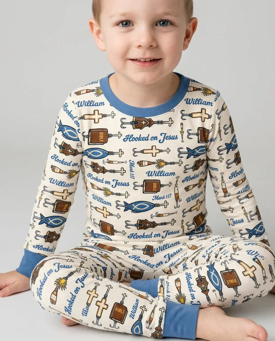 Hooked On Jesus Bamboo Two Piece Long Sleeve Pajama Set