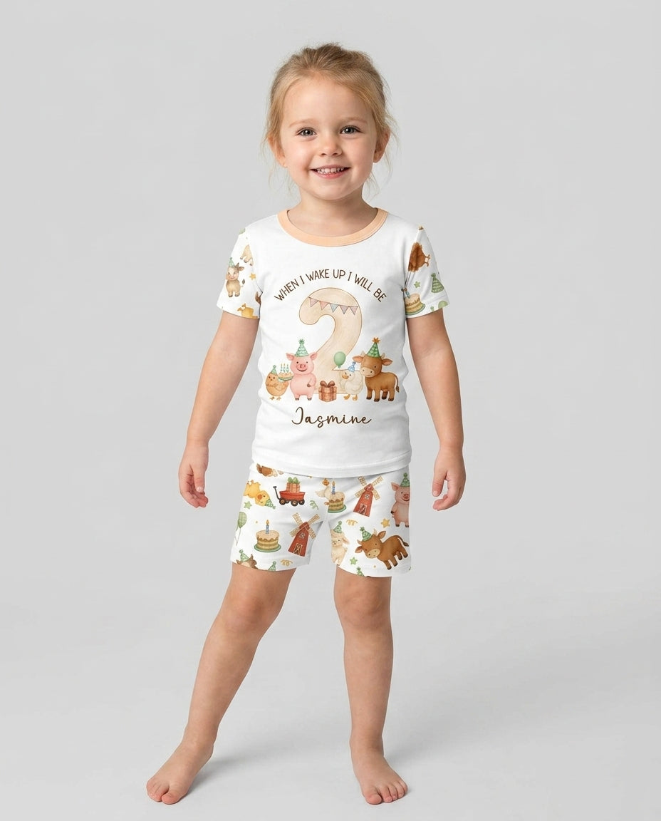 Personalized Farm Animals When I Wake Up I Will Be Birthday Bamboo Two Piece Short Sleeve Shorts Pajama Set