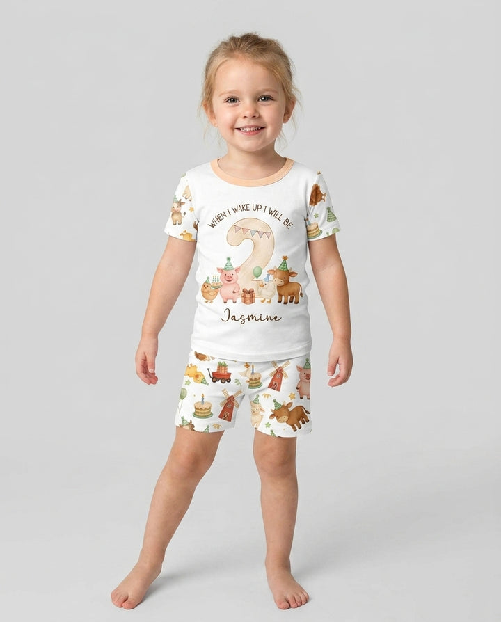 Personalized Farm Animals When I Wake Up I Will Be Birthday Bamboo Two Piece Short Sleeve Shorts Pajama Set
