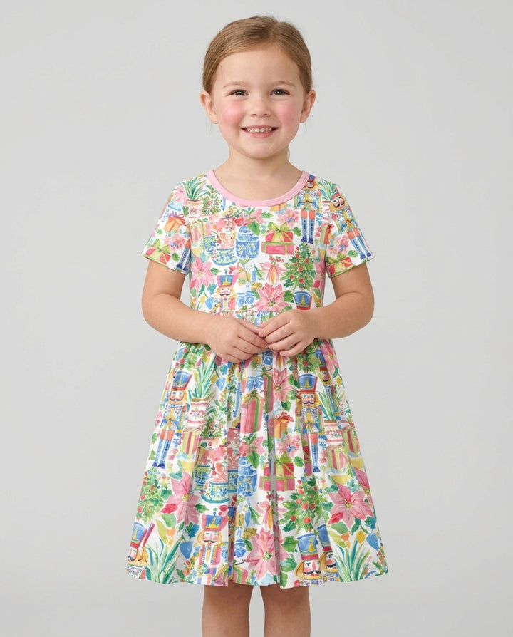 Watercolor Nutcracker Holiday Bamboo Twirl Dress