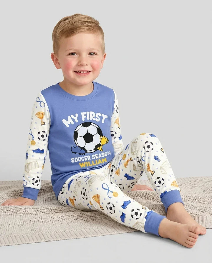 Custom Name My First Soccer Season Bamboo Two Piece Long Sleeve Pajama Set