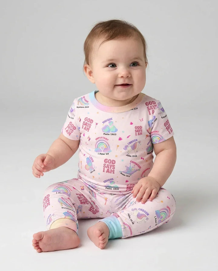 God Says I Am Girl Bamboo Two Piece Short Sleeve Pajama Set