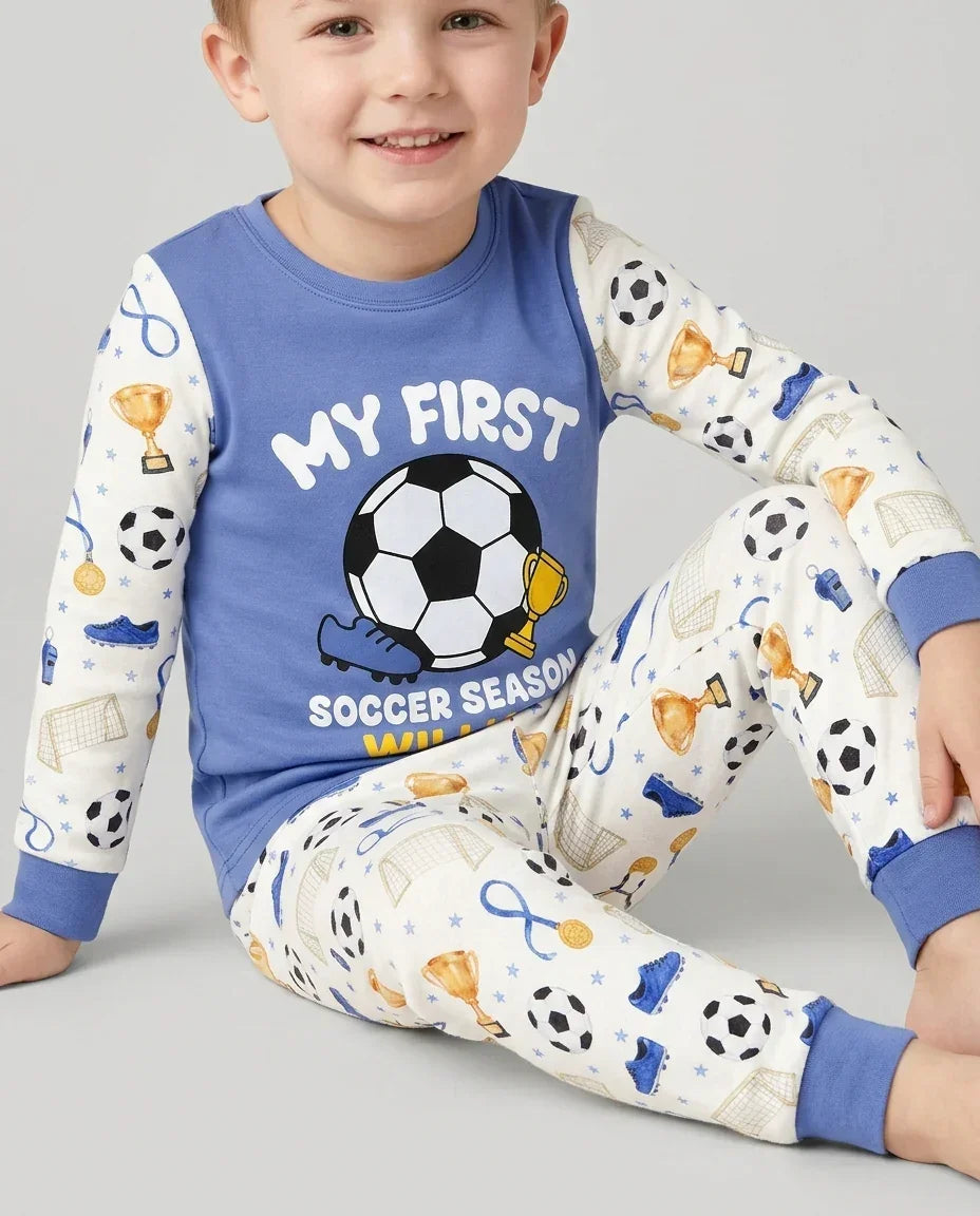 Custom Name My First Soccer Season Bamboo Two Piece Long Sleeve Pajama Set