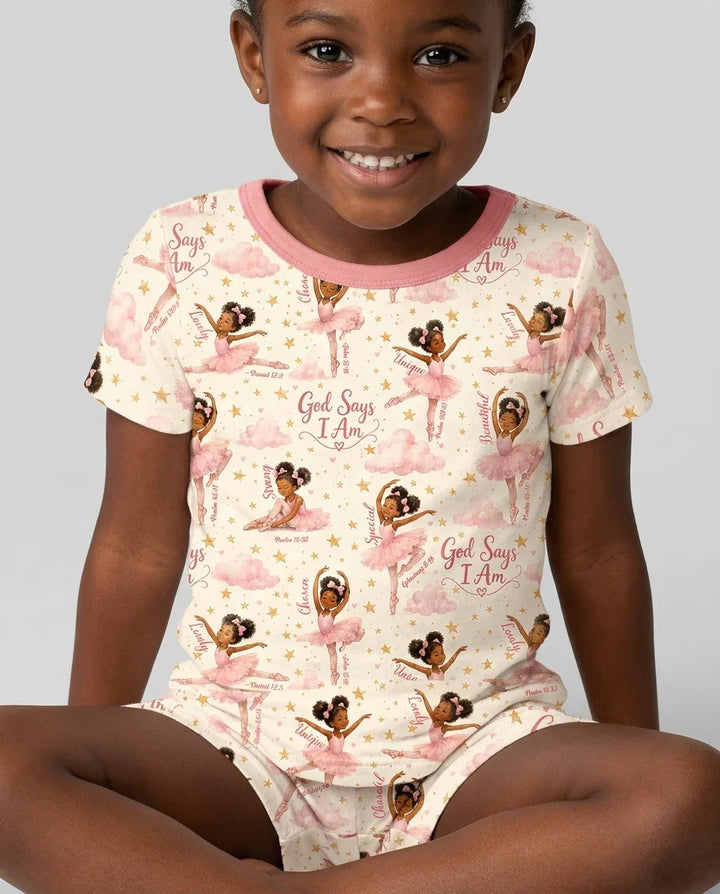 Black Girl Ballerina God Says I Am Bamboo Two Piece Short Sleeve Shorts Pajama Set