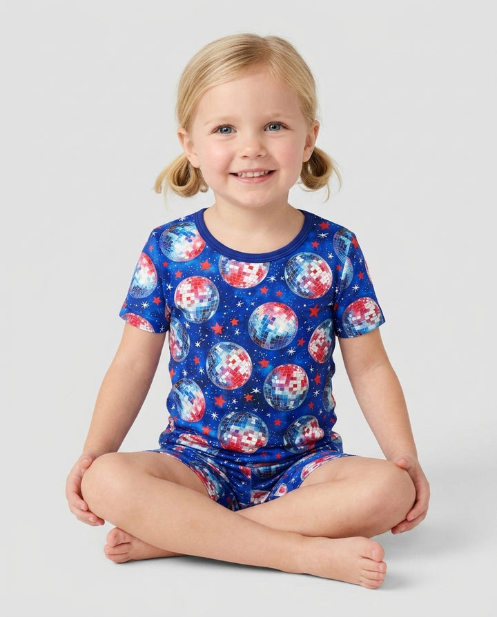 USA Disco Balls Bamboo Two Piece Short Sleeve Shorts Pajama Set