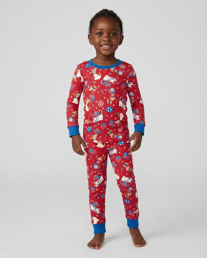 Conjunto de Pijama de Dos Piezas de Bambú de Manga Larga a Juego Familiar "Red, White & Woof"
