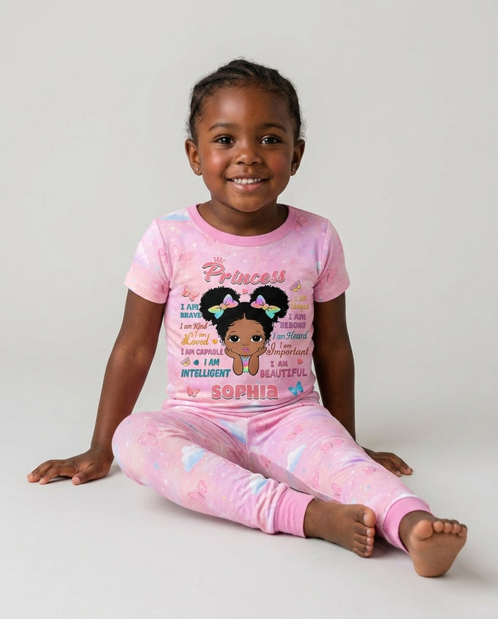 Black Princess I Am Beautiful Bamboo Two Piece Short Sleeve Pajama Set