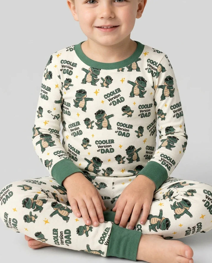 Cool Dino Daddy & Me Matching Bamboo Two Piece Long Sleeve Pajama Set