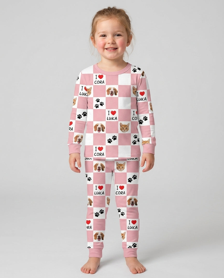 Custom Photo I Love My Best Friend Dog/ Cat Bamboo Two Piece Long Sleeve Pajama Set