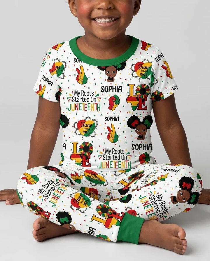 Custom Name My Roots Started On Juneteenth Bamboo Two Piece Short Sleeve Pajama Set