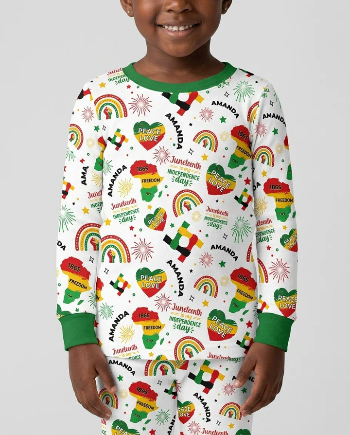 Custom Name Juneteenth Is My Independence Day Bamboo Two Piece Long Sleeve Pajama Set
