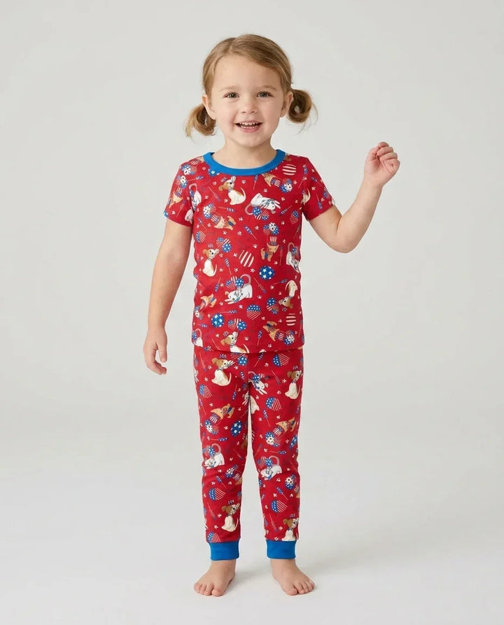 Red, White & Woof Family Matching Bamboo Two Piece Short Sleeve Pajama Set