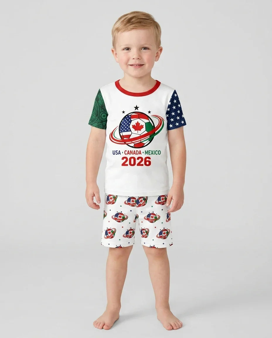 Soccer Cup USA Canada Mexico Bamboo Two Piece Short Sleeve Shorts Pajama Set