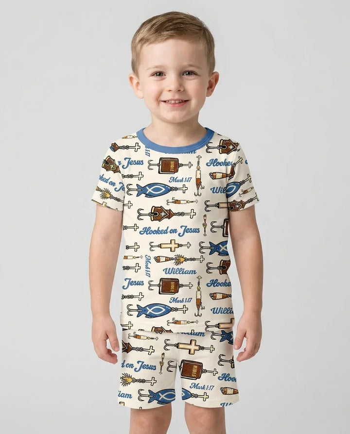 Hooked On Jesus Bamboo Two Piece Short Sleeve Shorts Pajama Set