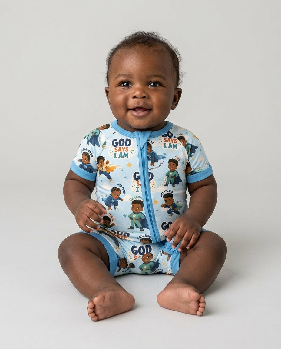 God Says I Am Black Superheroes Bamboo Shorty Zippy