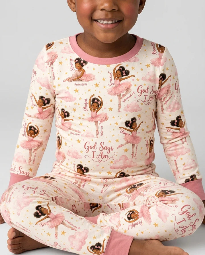Black Girl Ballerina God Says I Am Bamboo Two Piece Long Sleeve Pajama Set