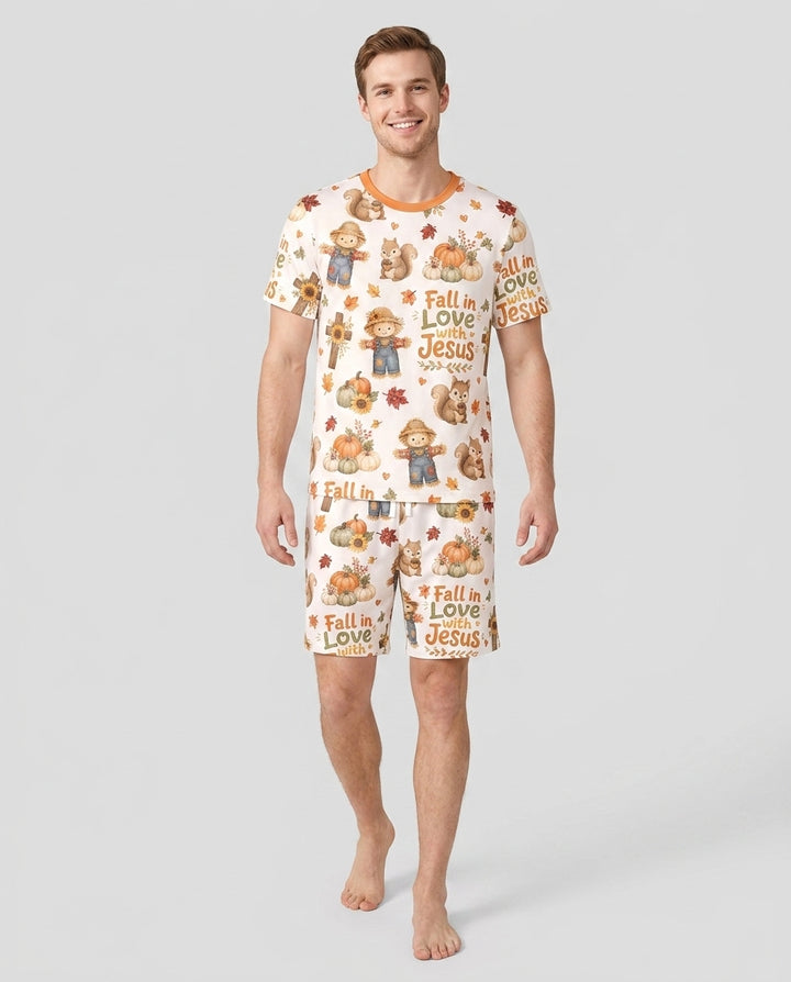 Fall For Jesus Bamboo Men Short Sleeve Short Pajama Set