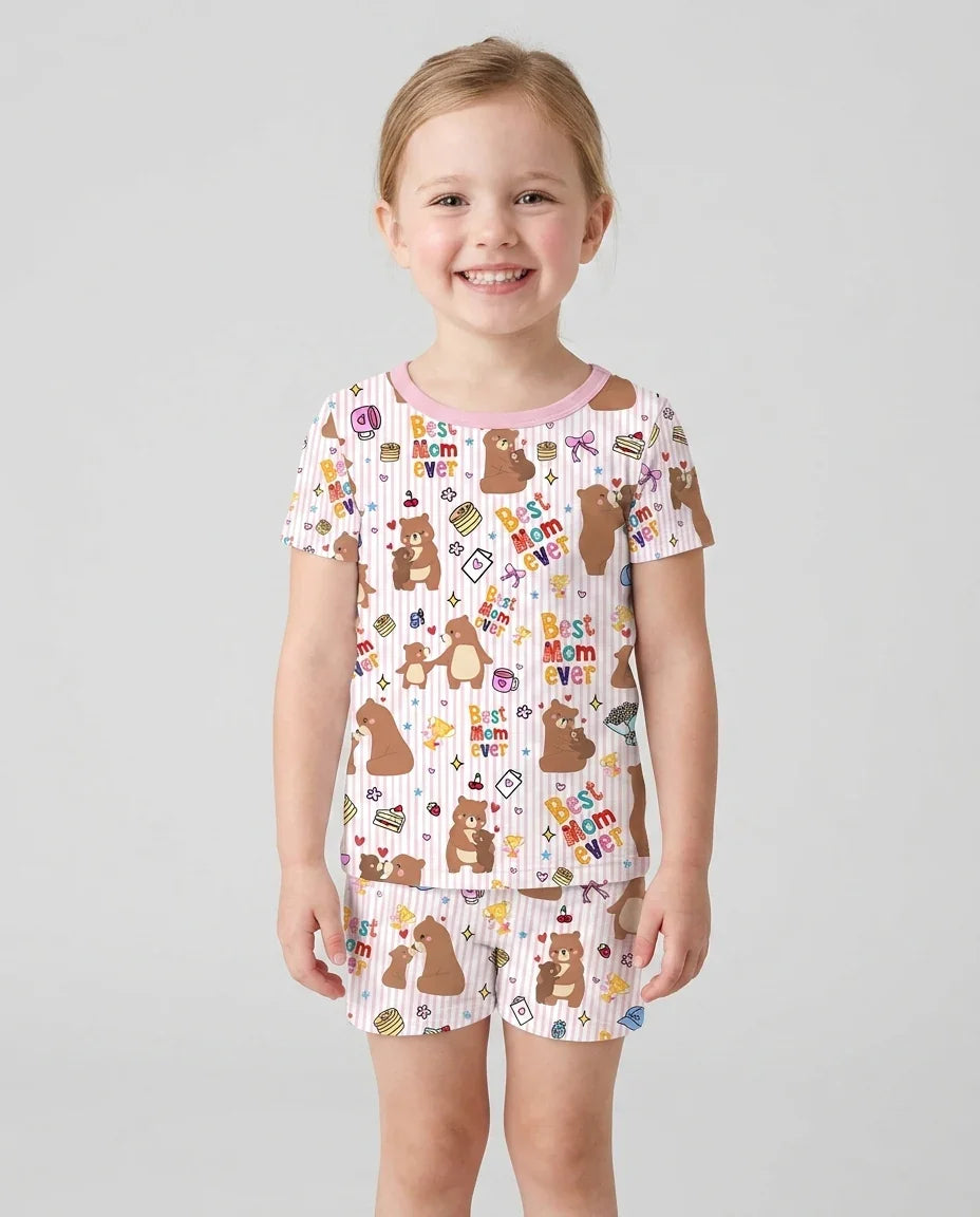 Mejor mamá oso de la historia, conjunto de pijama de dos piezas de bambú a juego con la familia, de manga corta y pantalón corto